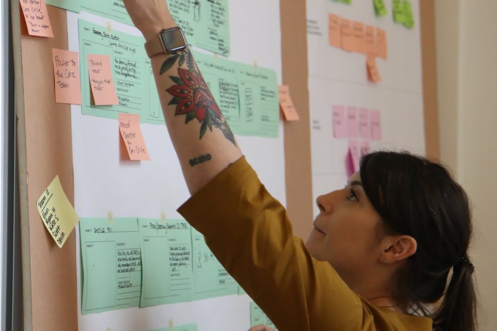 Medela Designer Reviewing Storyboards And Sticky Notes